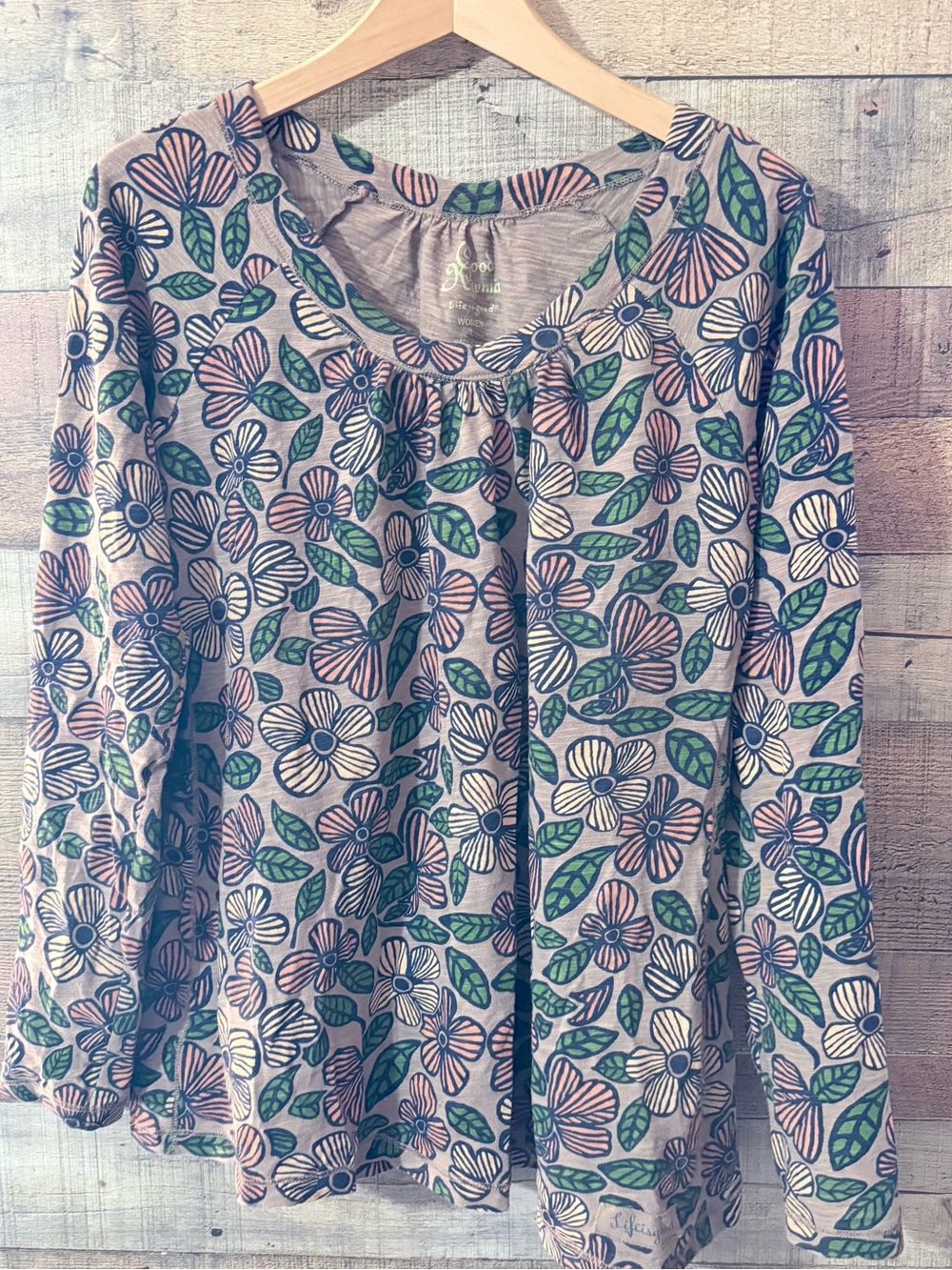 Good Karma Life is Good Floral Shirt Blouse Womanβs Large